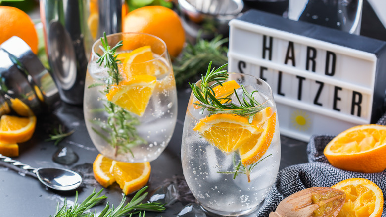 Orange and rosemary hard seltzer cocktails