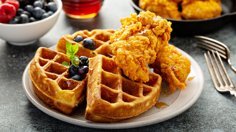 Waffles and fried chicken