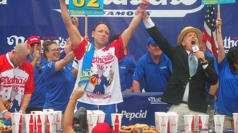 Joey Chestnut winning hot-dog eating competition