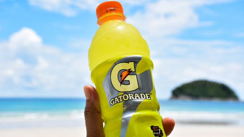 Bottle of Gatorade at beach