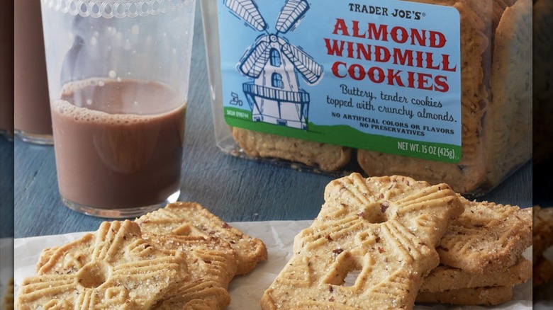 Trader Joe's almond windmill cookies and chocolate milk