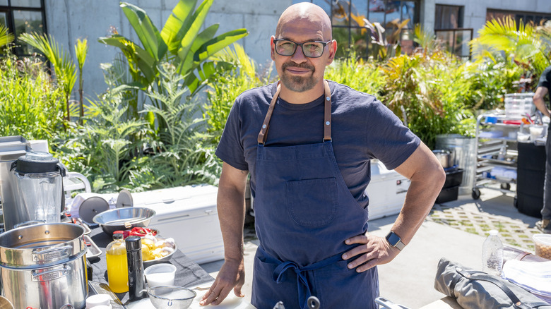 Michael Symon filming Throwdown