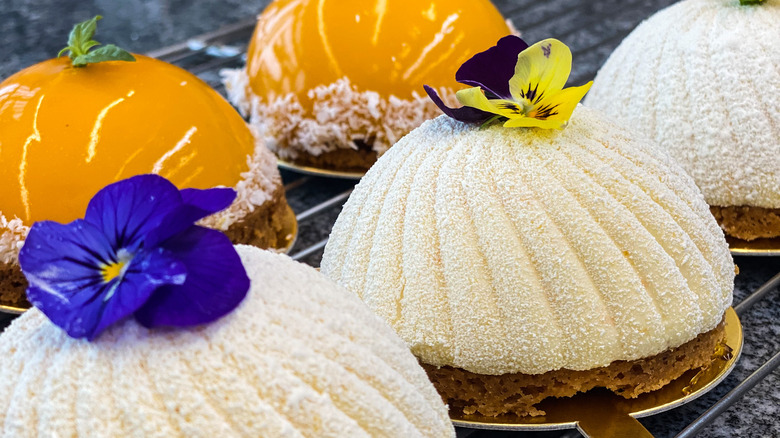 flower topped dome cakes