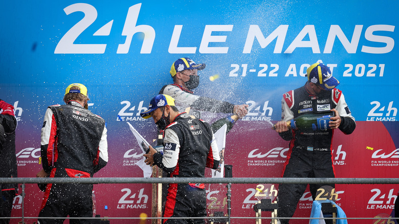 Le Mans drivers celebrating a win