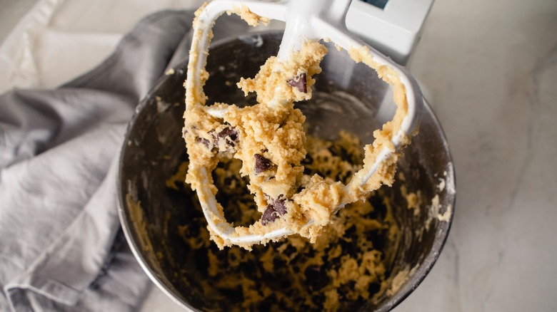 Raw cookie dough on mixer