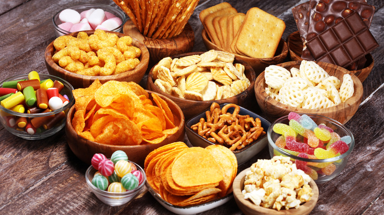 Junk food display in bowls