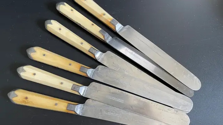 1860 Lamson & Goodnow knives with bone pewter handles