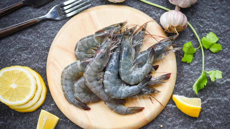 prawns on a wooden board