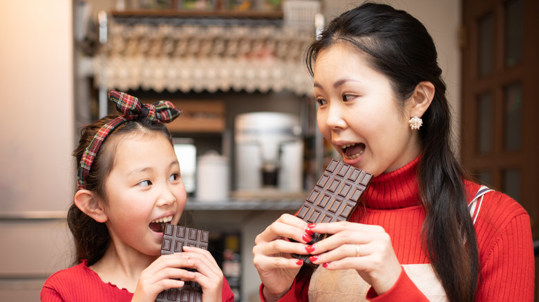 Japanese family eating chocolate