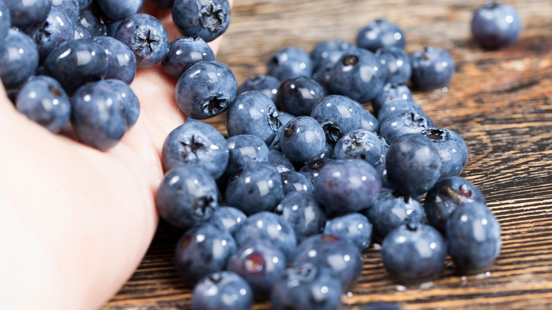 Fresh blueberries on a wood table