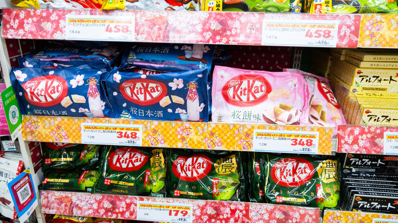 Japanese Kit Kats on a shelf