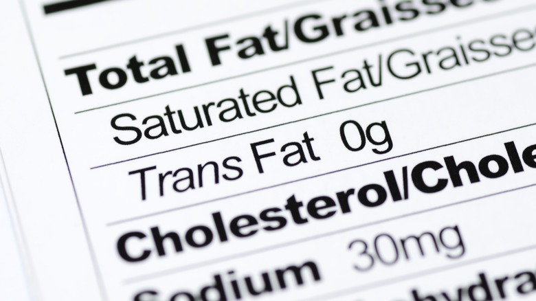 label showing zero trans fat