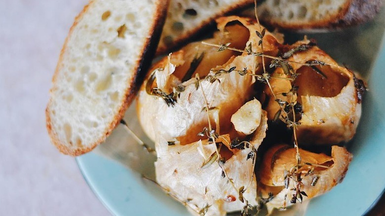 Roasted elephant garlic with bread