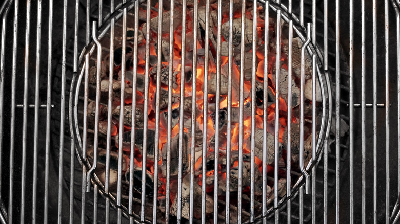 Close up of charcoal burning in a grill