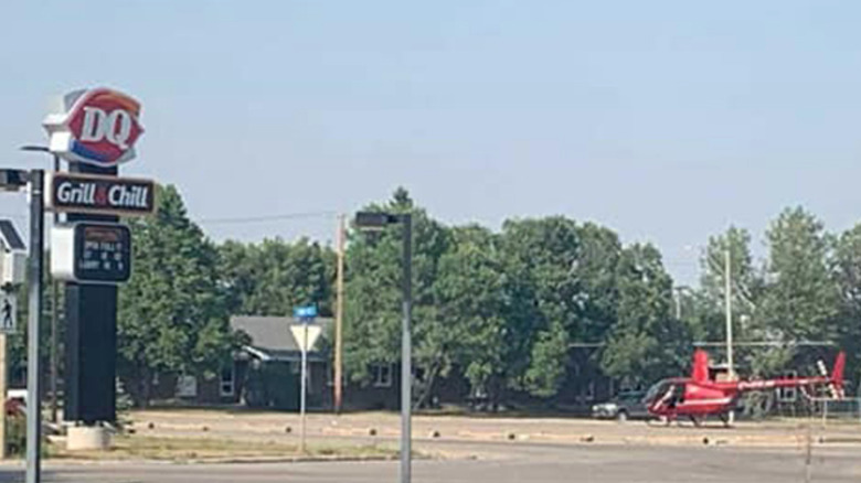 Helicopter landing at Dairy Queen