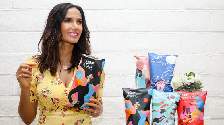 Padma Lakshmi with potato chips