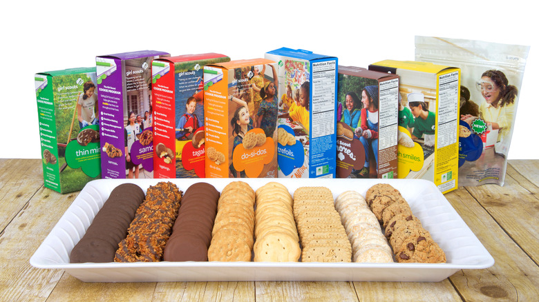 Girl Scout cookies and boxes