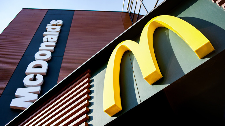 McDonald's sign against blue sky