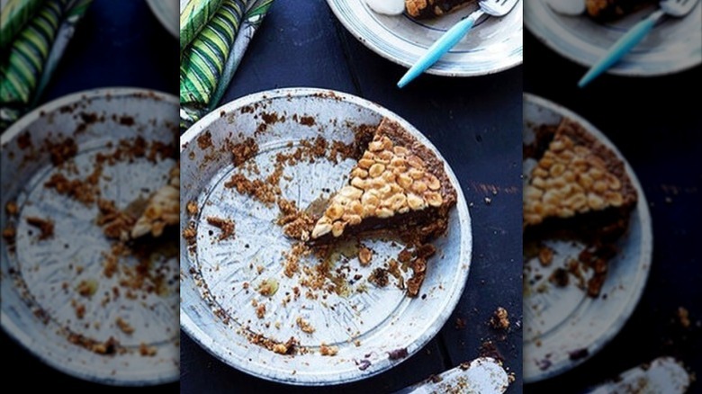 Pie slice in a tin setting on a table