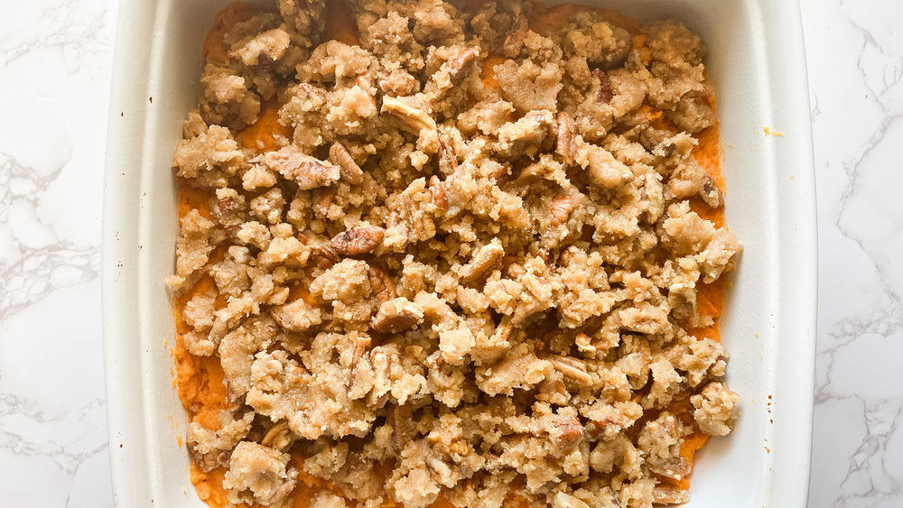 sweet potato casserole ready for oven