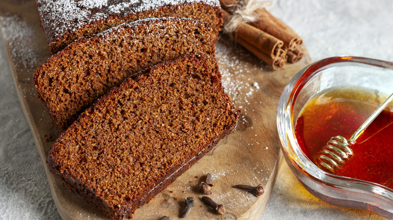 sliced honey cake with honey