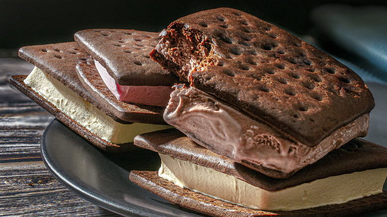 Ice cream sandwiches stacked