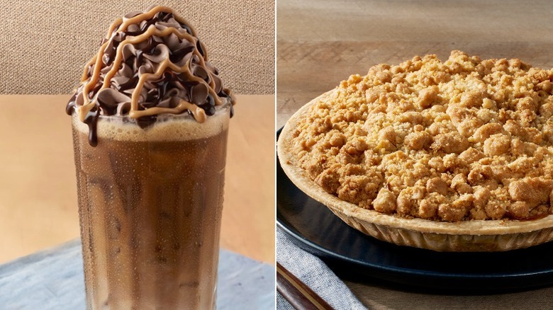 Peanut butter cup mocha and apple streusel pie from Cracker Barrel