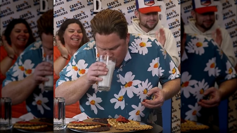 Casey gulping a glass of milk