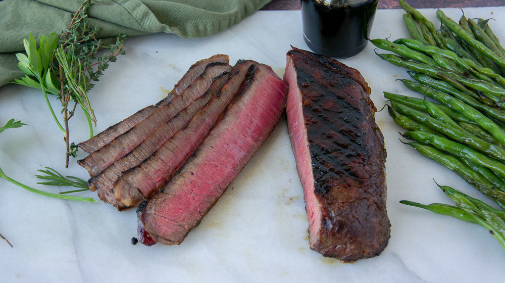 a steak half sliced