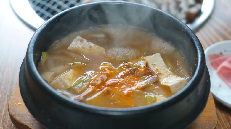 Hot soup in a bowl