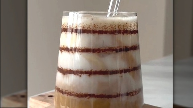 Iced latte with decorated layers