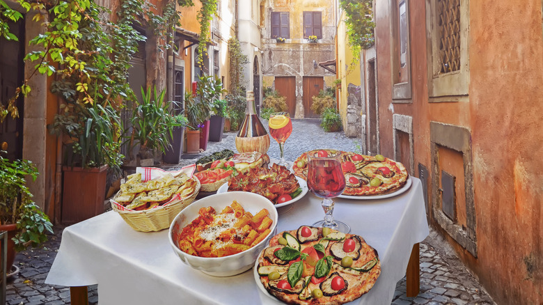 Painting of a typical Italian pasta meal