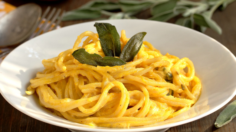 plate of pasta with fried sage