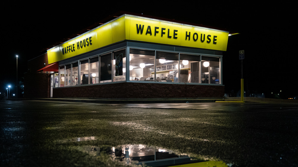 Waffle House parking lot and exterior at night