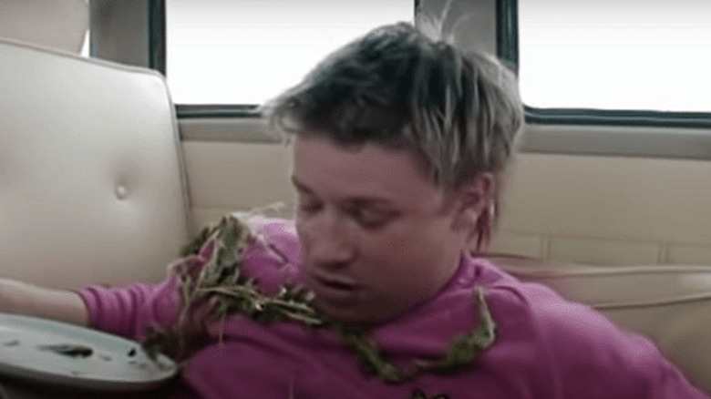 Jamie Oliver covered in salad