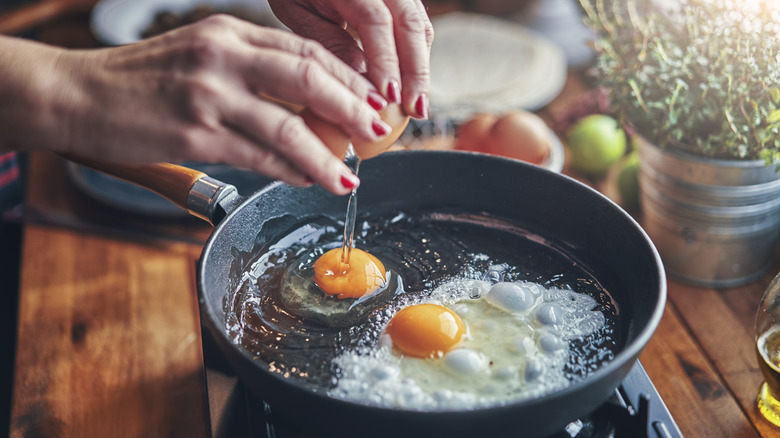 fried eggs in a skillet