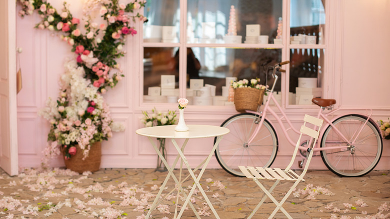 Cafe with flower arch