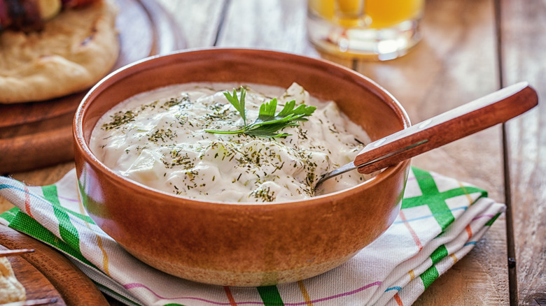 tzatziki sauce in a bowl