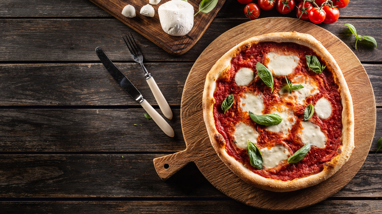 Margherita Pizza on wooden board