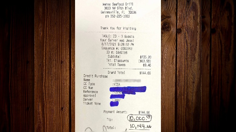 $10,000 tip on receipt