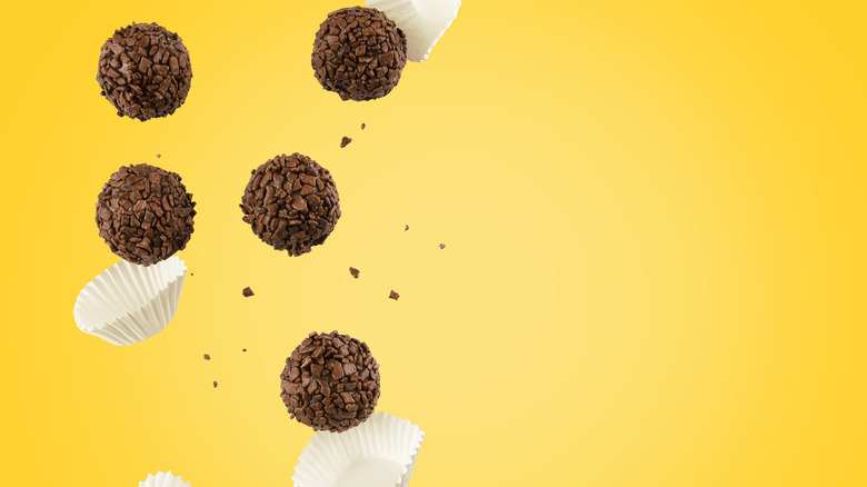 Brigadeiro treats on yellow background