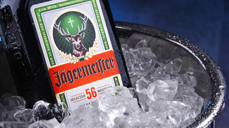 bottle of jagermeister in ice bucket