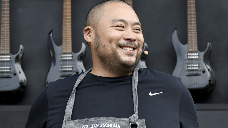 David Chang Near Guitars