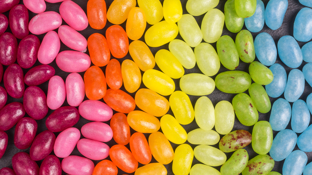 Jelly beans sorted by color