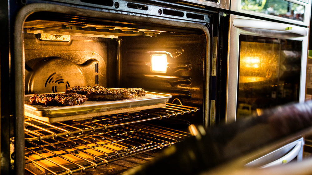 Steak cooking in oven