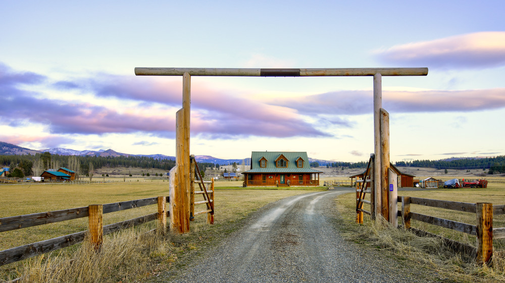 Ranch house nestled down a long dirt driveway