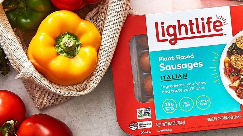 lightlife sausage with peppers and tomatoes 