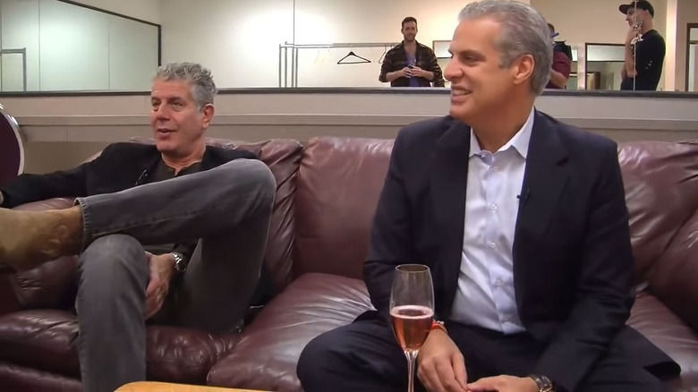 Bourdain and Ripert enjoying wine