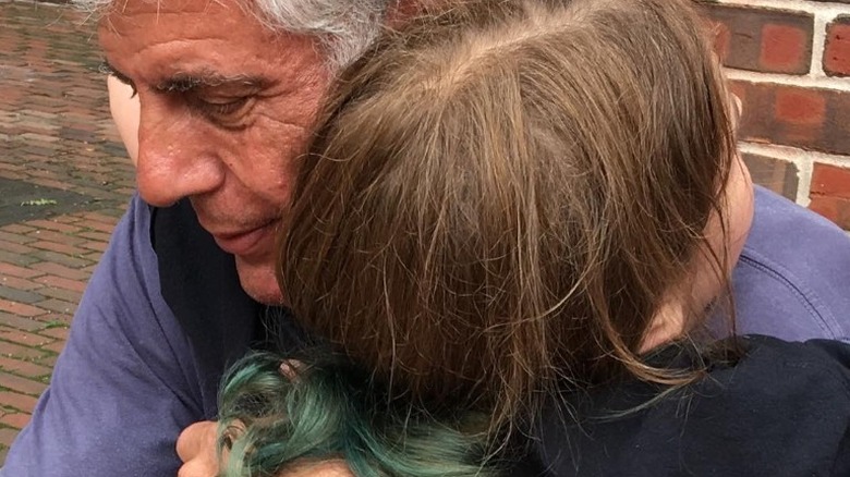 Anthony Bourdain embracing Ariane Bourdain