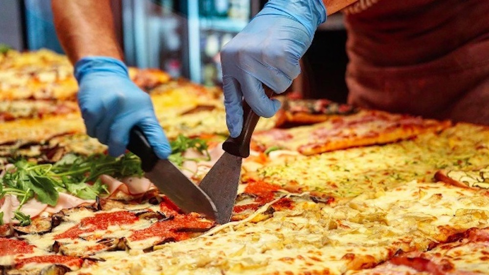 Fresh pizza on display in Rome